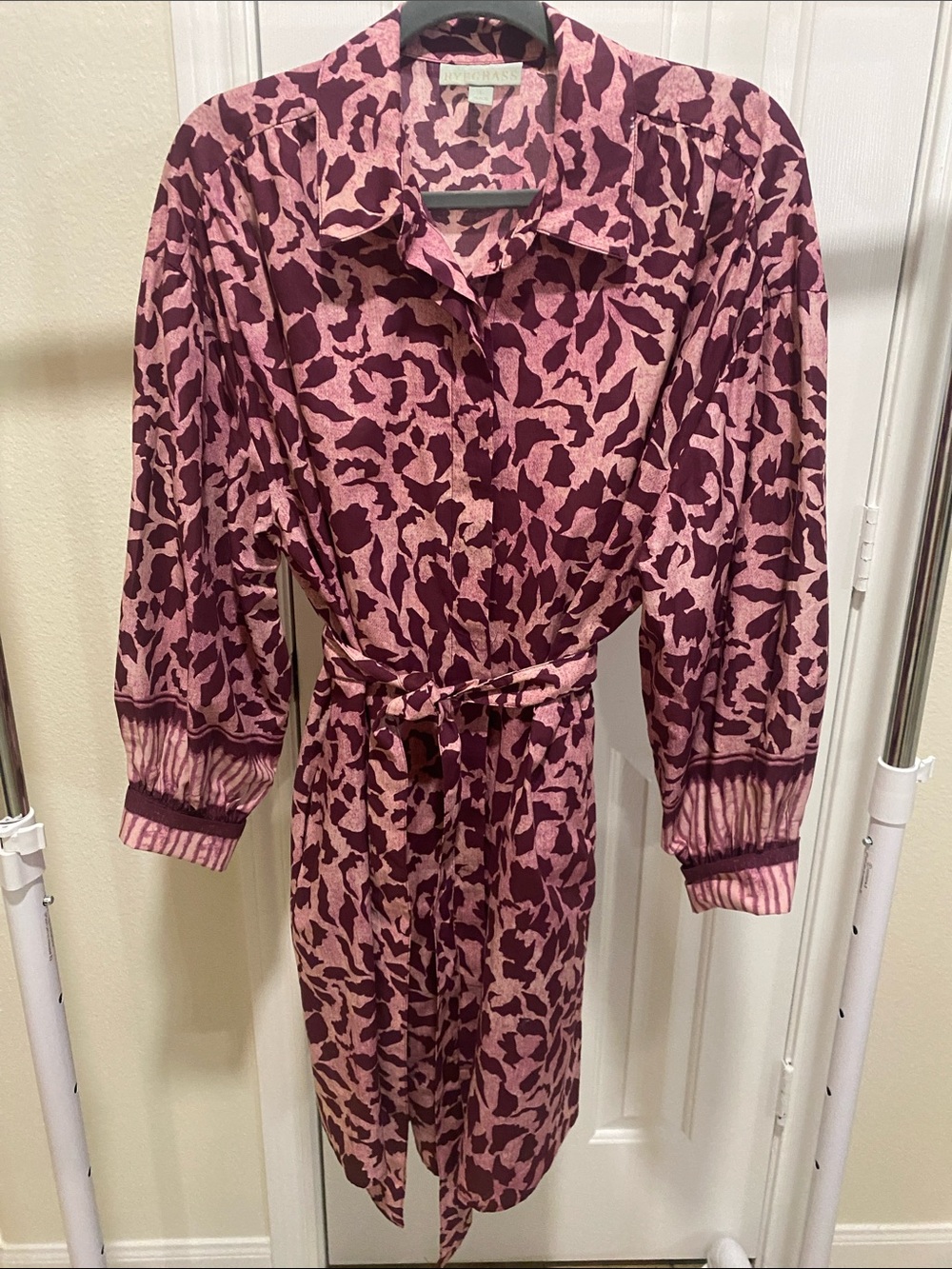 Ryegrass Pink & Burgundy Animal Print 100% Cotton Shirtdress Size Large